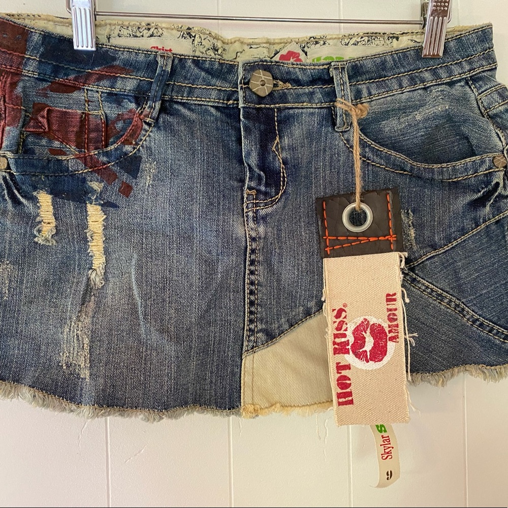 Hot Kiss / Skylar British Flag Hawaii - Denim Jean Mini Skirt NWT sz 9